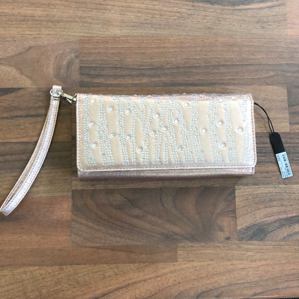 Rose gold clutch with rhinestones